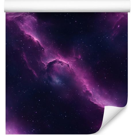 Papel pintado de galaxia en acuarela, azul marino e índigo, fondo violeta, 50x1000 cm. (1/5)