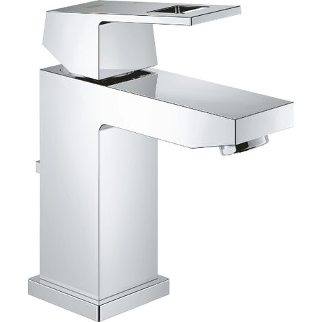Grohe – Mitigeur de lavabo monocommande taille S en laiton chromé – Système d’installation QuickFix – Limiteur de température intégré – Design cubique (1/6)