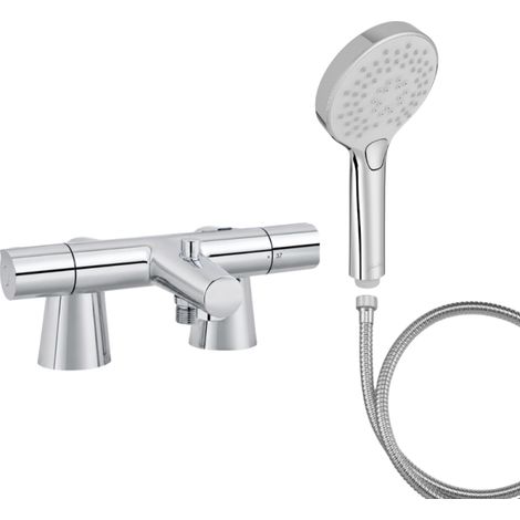 Mitigeur baignoire JACOB DELAFON Simone + pommeau de douche Metro + flexible de douche métal + colonnettes (1/5)