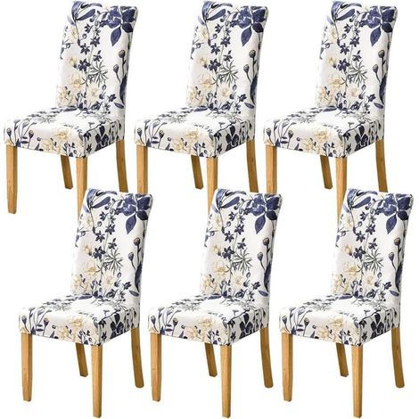 Housses de chaise motif floral lot de 6 extensibles et lavables (1/5)