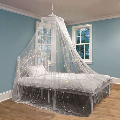 Zanzariera a forma di cupola con stelle bianche luminose – Ideale per la culla o la camera da letto, realizzata in tessuto traspirante e facile da installare.