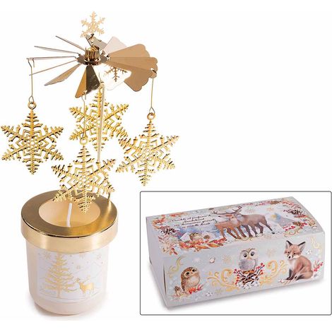 Candele di Natale di soia profumate con girandola metallizzata oro con pendenti fiocco di neve, set da 2 pezzi, Candela: Ø 8 x 21 H