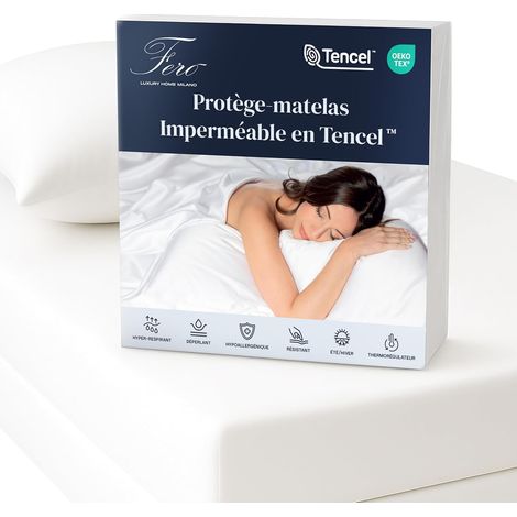 Protege Matelas 160x200 cm Imperméable en Tencel Premium  Certifié Oeko-TEX, Fabriqué dans l’UE  Respirant, Antibactérien, avec Coins Élastiques – pour Matelas Jusqu’à 30 cm d’Épaisseur (1/5)