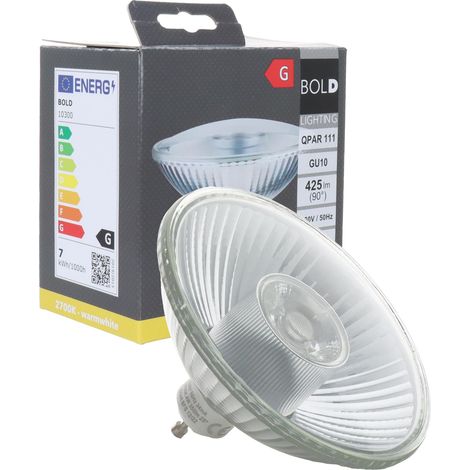 LED QPAR 111 (ES 111) GU10 Ampoule à réflecteur (425 lumens  Intensité variable  6,5 W équivalent à 40 W  2700 K blanc chaud  15 000 heures d'autonomie), aluminium (1/5)