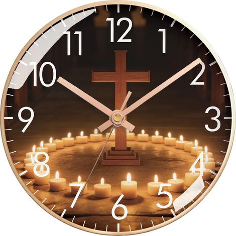 Horloge murale croix religieuse (20 cm), horloge silencieuse, décoration artistique, cadeau original (1/5)