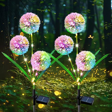 Lampe solaire LED de sol en forme de pissenlit simulé à 3 têtes, lumière solaire colorée, lot de 2 (1/5)