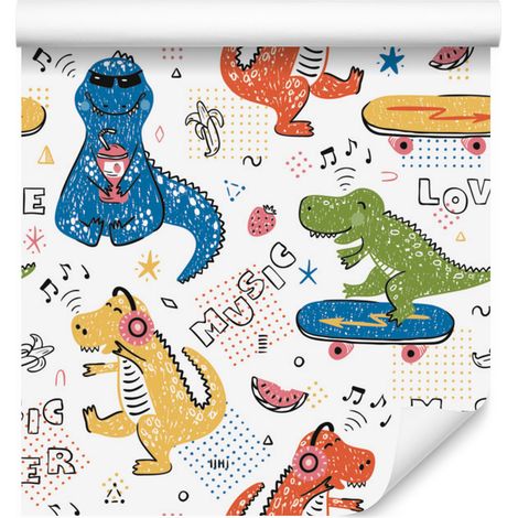 Carta da parati colorata con coccodrilli e skateboard per soggiorno e camera da letto, 50x1000 cm (1/5)