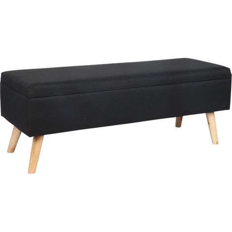 Relaxdays upholstered bench with storage, HxWxD: 40 x 110 x 40 cm, wooden legs, for bedroom or hallway, black