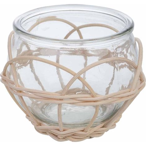 Portavelas de vidrio forrado de ratán beige D10x8.6h cm (1/5)