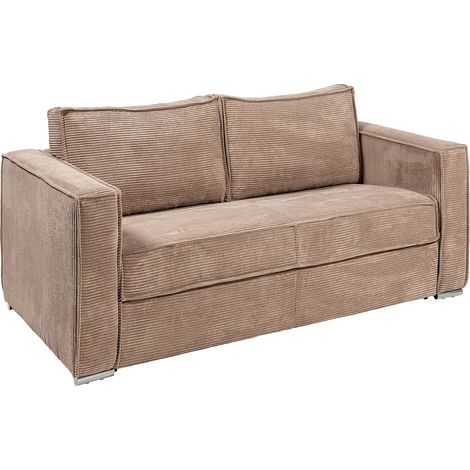 Canapé 3 places convertible express en velours côtelé taupe - Couchage 140 cm - Matelas 22 cm avec mémoire de forme LORETO (1/5)