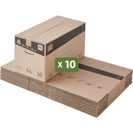 Lot de 10 cartons déménagement 60 x 30 x 30 cm – Poignées renforcées – Carton renforcé pour protection optimale – Pack And Move