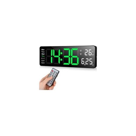 (13 pouces, vert) Horloge murale numérique à LED avec télécommande, compte à rebours, luminosité réglable, adaptée au salon, à la cuisine, au bureau et à la salle de sport (1/5)