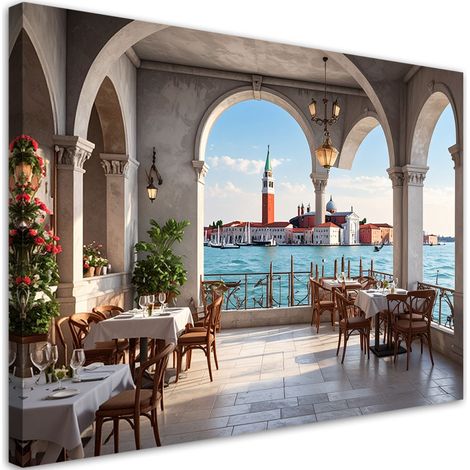 Tableaux, Restaurant à Venise avec vue sur la ville et le canal,30x20 (1/4)