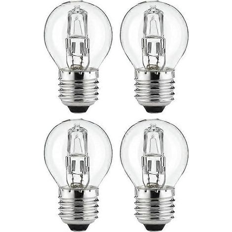 BelleRise - Quatre lampes halogènes transparentes de 28 W (40 W) en forme de balle de golf - douille E27, lumière blanche chaude, dimmable. (1/5)