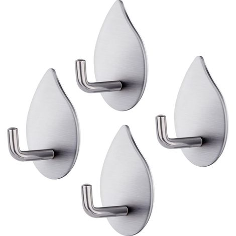 Lot de 4 crochets autocollants inox imperméables résistants, patères murales pour salle bain et chambre (1/4)