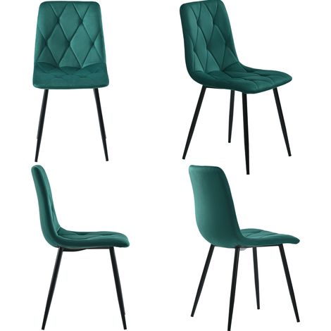 Set di 4 sedie da pranzo in velluto con schienale e gambe in metallo, stile moderno, verde scuro (1/5)