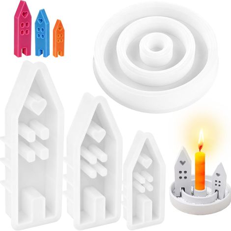 4 Moules Silicone 3 Formes Maison + 1 Bougeoir Pour Bougies, Savon, Plâtre  Moule Anti-Adhésif Créatif Pour Décorations Maison, Noël Et Objets En Béton (1/5)