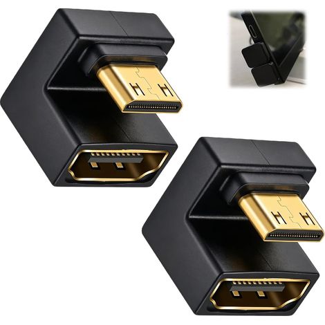 2PCS 180 degrés Adaptateur Mini HDMI vers HDMI, Connecteur 180 Degrés, Connecteur Coudé, Coupleur Coudé 180°, Adaptateur Angle Droit 180°, Compatible Ordinateurs, Caméras, Tablettes et Projecteurs (1/5)