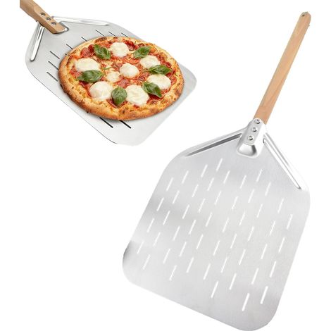 Pelle à Pizza, 40 x 30 cm, 12 Pouces Spatule Pizza Perforée, pelle a pizza 30 cm, Acier Inoxydable Pelle a Pizzas Perforée, spatule pizza, avec en Bois Poignée Amovible, pour Pizzas, Pain (1/5)