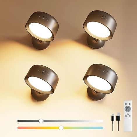 Applique Murale Intérieure, Lampes Murales LED avec 18 Modes de Couleur, Batterie 8000mAh, Dimmable, Commande Tactile et Télécommande, Applique LED Sans Fil pour Chambre et Salon (1/5)