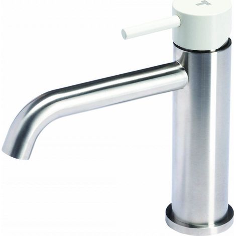Rubinetto Miscelatore Monocomando Lavabo senza Scarico in Acciaio Inox Satinato Maniglia Perla (1/3)
