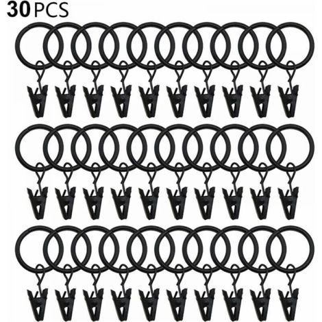 Anneaux de Rideaux en Métal Noir - Lot de 30 Pièces, Diamètre Intérieur pour Tringles et Œillets Décoratifs - (1/5)