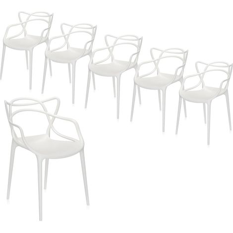6 Sedie Maestro in Polipropilene con Schienale Intrecciato e Braccioli – 53x52x81 cm – Ergonomiche con Gommini Antigraffio – Ideali per Interni ed Est (1/5)