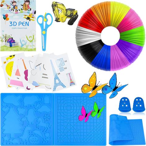Modèle de stylo 3D, filament PLA pour stylo 3D, pochoir en silicone, avec 2 protège-doigts et ciseaux, grand tampon en silicone 41,2 x 20,3 cm, accessoires pour stylo d'impression 3D pour débutants (1/5)