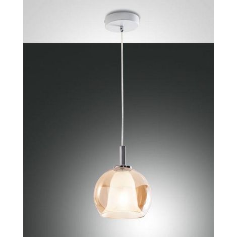 Fabas Luce Bretagna Plafoniere a sospensione a cupola in vetro ambrato, E27