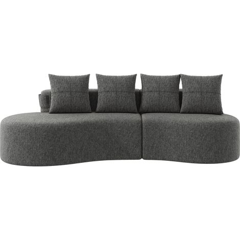 Canapé en lin gris foncé avec 4 coussins, mousse haute densité et porte-gobelets, 240 x 109 x 60 cm (1/5)
