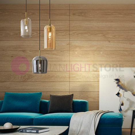 Lampadario Contemporaneo Coro Metallo Ottone Brunito Vetro Multicolor 3 Luci E14 (1/3)
