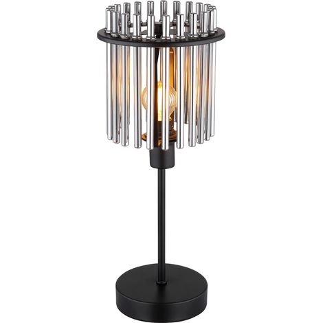 Lampe de table, lampe d'appoint, lampe de chambre, lampe de chevet, lampe de table, lampe de salon, métal noir, tiges de verre fumé, 1x E14, H 37,5 cm (1/5)