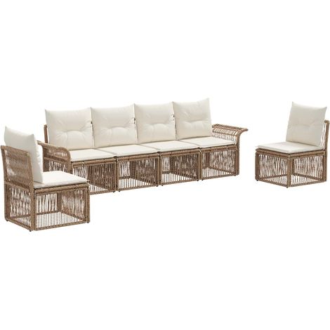 Gartensofa-set 6 pcs Beige Poly-Rattan vidaXL