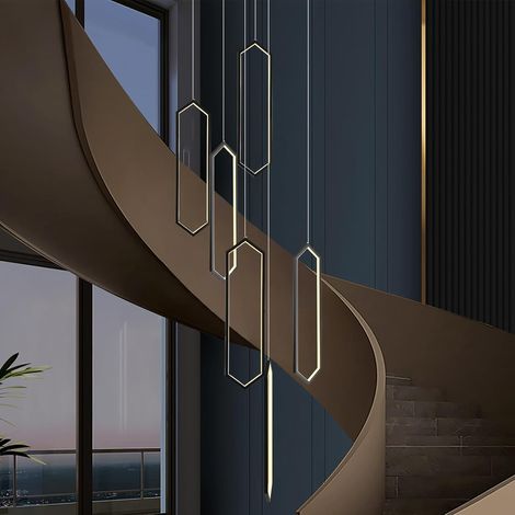 Foyer Chandeliers for High Ceilings,6-Light Modern Dimmable Led High Ceiling Chandelier with Remote Control,Black Large Chandelier Staircase Pendant Light Fixture for Entryway(3000-6500K) (1/5)