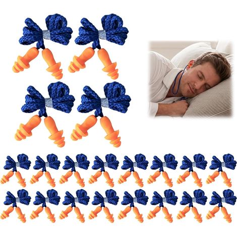Lot de 20 Paires de Bouchons d'Oreilles en Silicone Réutilisables avec Cordon, Bleu, Protection Auditive pour Sommeil, Travail et Loisirs, Réduction du Bruit, Confortable et Durable (1/5)