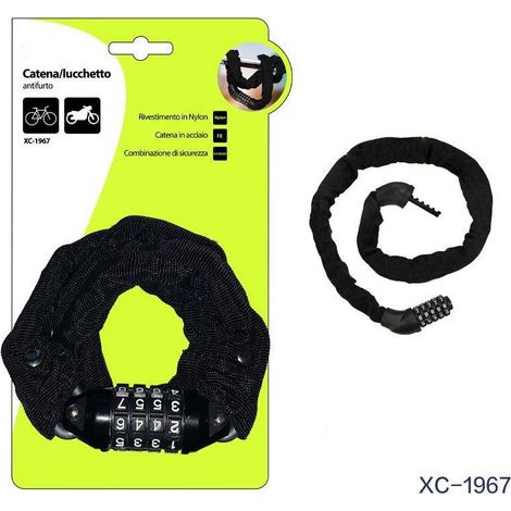 Wisdom - Catena Lucchetto Antifurto In Acciaio Rivestimento In Nylon Combinazione Xc-1967 - (1/2)