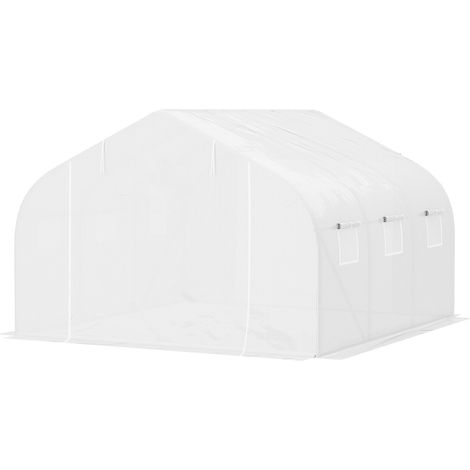 Foliengewächshaus 4,45X2,99X2,05M Uv-Schutz Tomatenhaus, Mesh-Fenster, Winddicht, Metall, Weiß