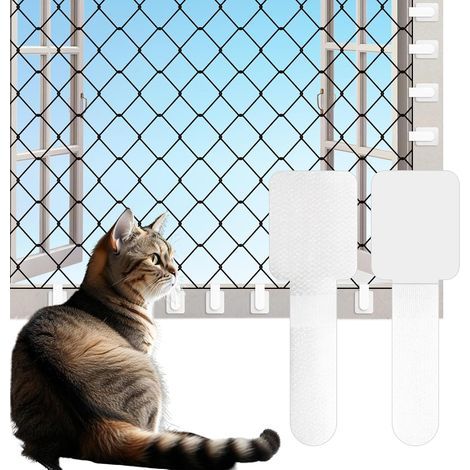 100 Pièces Filet pour Chat pour Balcon Protection Fenetre Chat sans Percer Outdoor Adhesive Hooks Fixation pour Filet de Balcon pour Chats Crochet Fixation Filet Chat (sans Filet de Chat) (1/5)
