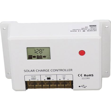 Régulateur de charge solaire PWM avec écran LCD pour batteries lithium-ion scellées, gel et à électrolyte liquide 12 V 24 V 30 A (1/5)