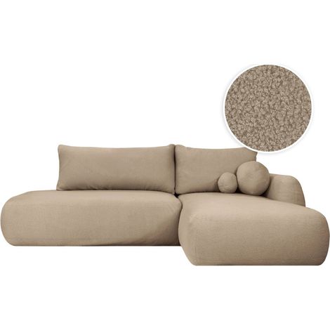 Canapé d'angle convertible FABIO 5 places en tissu bouclette - Angle Droit - Taupe (1/5)
