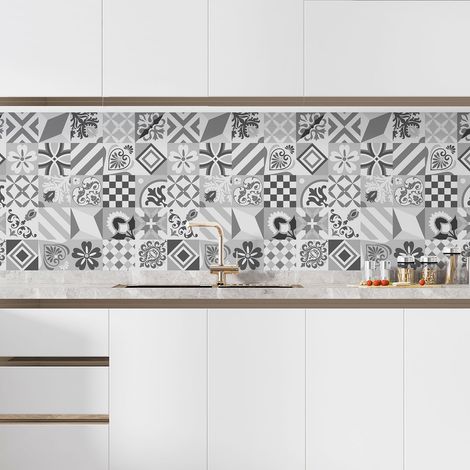 Crédence adhésive cuisine - Effet carreaux de ciment - 90x90 cm - Adhésif + Protection MATE (1/5)