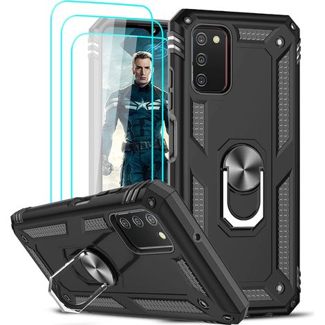 Schutzhülle für Samsung Galaxy A03s, schwarze Panzerschutzhülle + 2x gehärtetes Glas (1/5)
