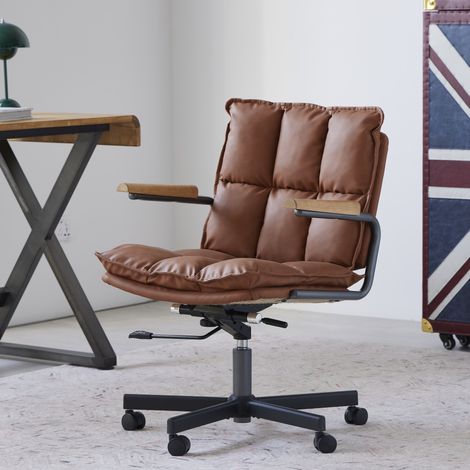 Sedia da ufficio ergonomica in similpelle, regolabile e girevole, marrone DESVIAE (1/5)