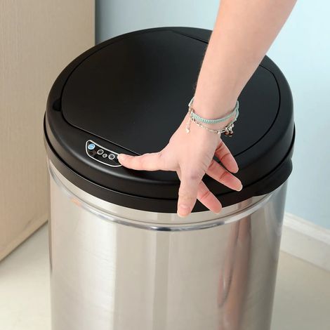 Poubelle automatique avec capteur infrarouge, poubelle électrique ronde en acier inoxydable, 30 litres, avec seau intérieur amovible en option (1/5)