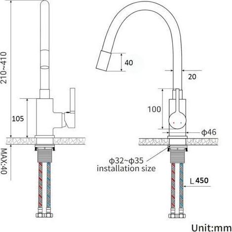 Mitigeur Évier avec Bec Flexible,Robinet de Cuisine, Mitigeur Chaud et Froid à Poignée Unique, Cuisine Mitigeur Flexible Rotative à 360°, Noir (1/5)