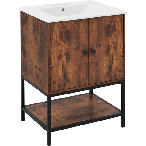 Mobile lavabo per bagno con lavabo 61 x 46,5 x 87 cm ampio spazio di archiviazione design elegante in metallo marrone rustico 200012748
