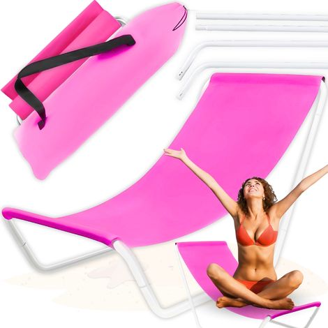 Lettino da spiaggia pieghevole per turisti, lettino da giardino rosa chiaro, borsa (1/5)