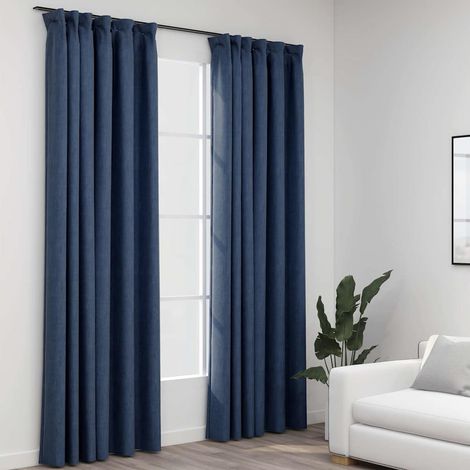 vidaXL Cortinas opacas con ganchos look de lino 2 pzas azul 140x245 cm (1/5)