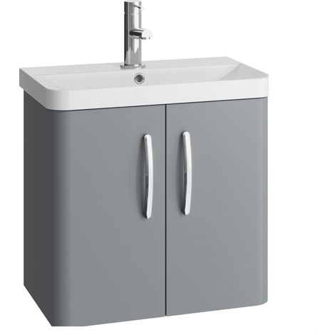 Handsacre Contemporary 2 Door Wall Hung Vanity Unit with Basin, Gloss Grey, 600mm