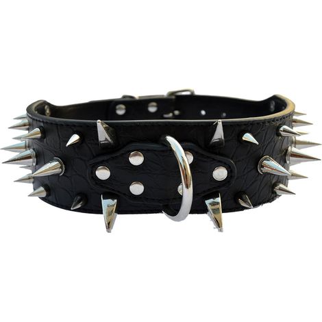 Collier réglable pour Animaux de Compagnie en PU Noir Bulldog Pet Punk Spike Stud Rivets Collar 51 5CM